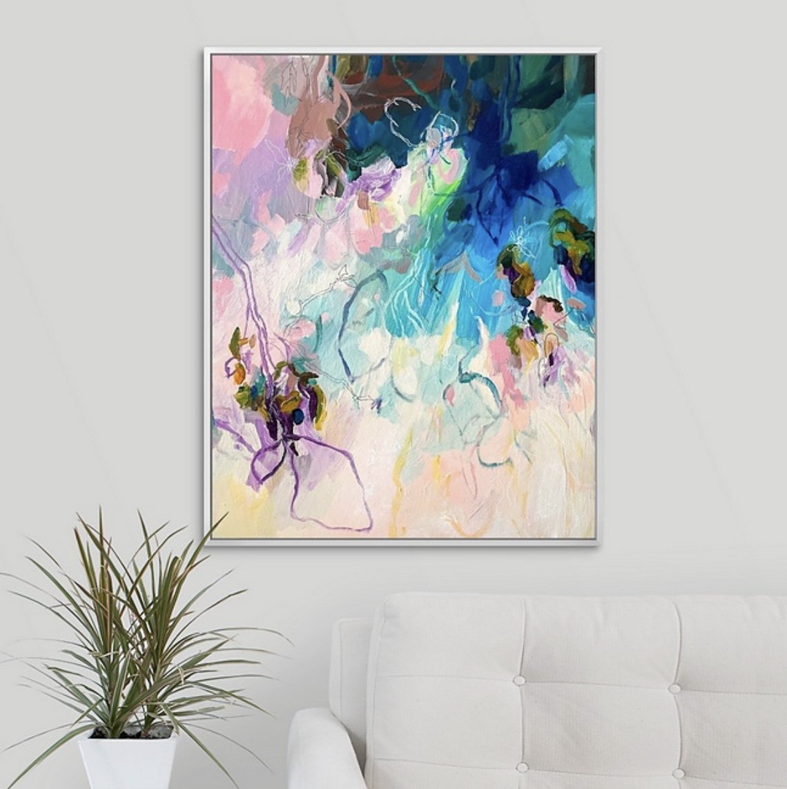 abstract floral painting fine art print in purples, pinks and blues by Megan Carty
