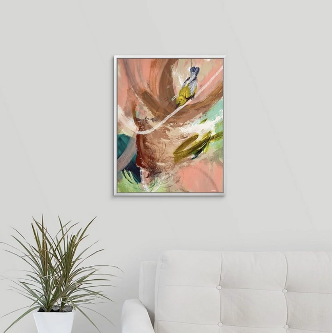 yellow warbler on a boho abstract fine art print by Megan Carty
