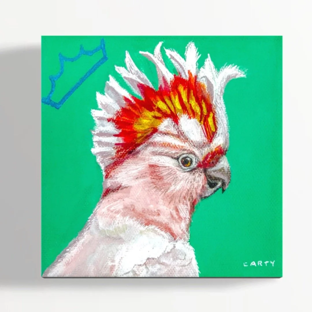 Marion Loved Her Botox, 5x5 inches, unframed Major Mitchell Cockatoo painting