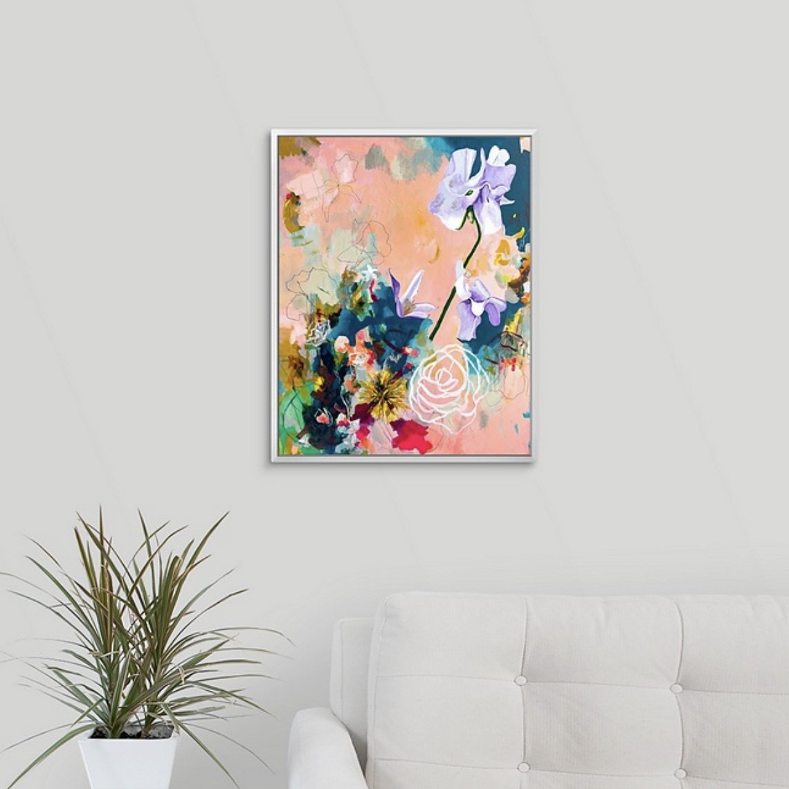 contemporary abstract floral painting, framed art print of an iris