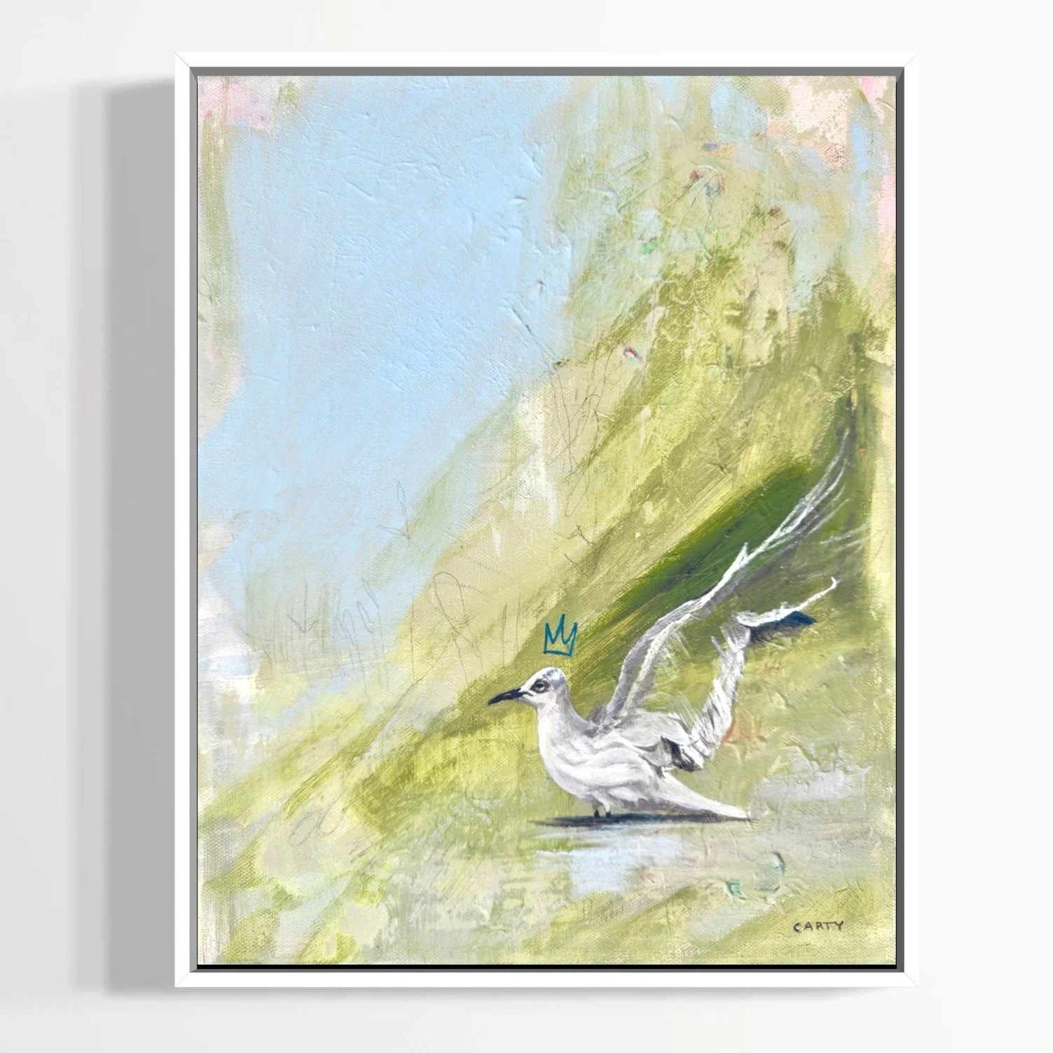 Bird art, Little gull with a crown painting by Megan Carty