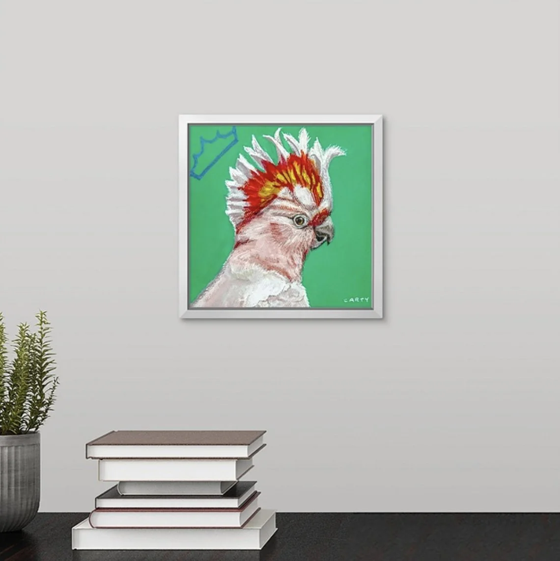 preppy chic cockatoo bird  fine art print in palm beach style by Megan Carty