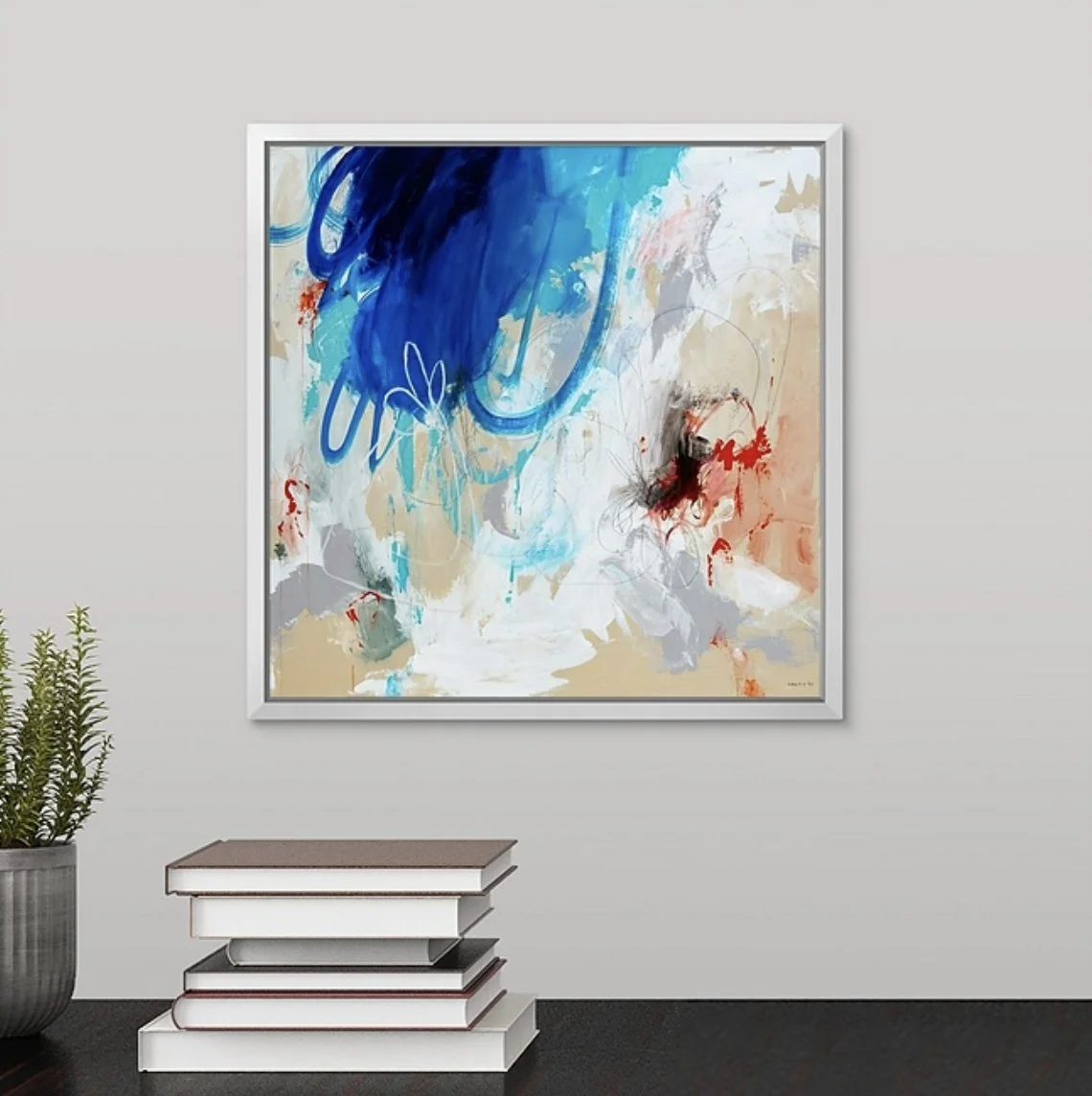 blue coastal abstract fine art print that feels like the ocean and greece by megan carty