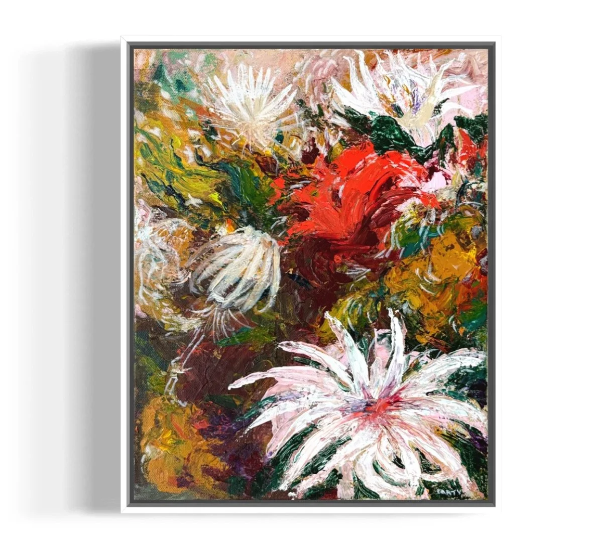 vibrant textured abstract floral painting by Megan Carty