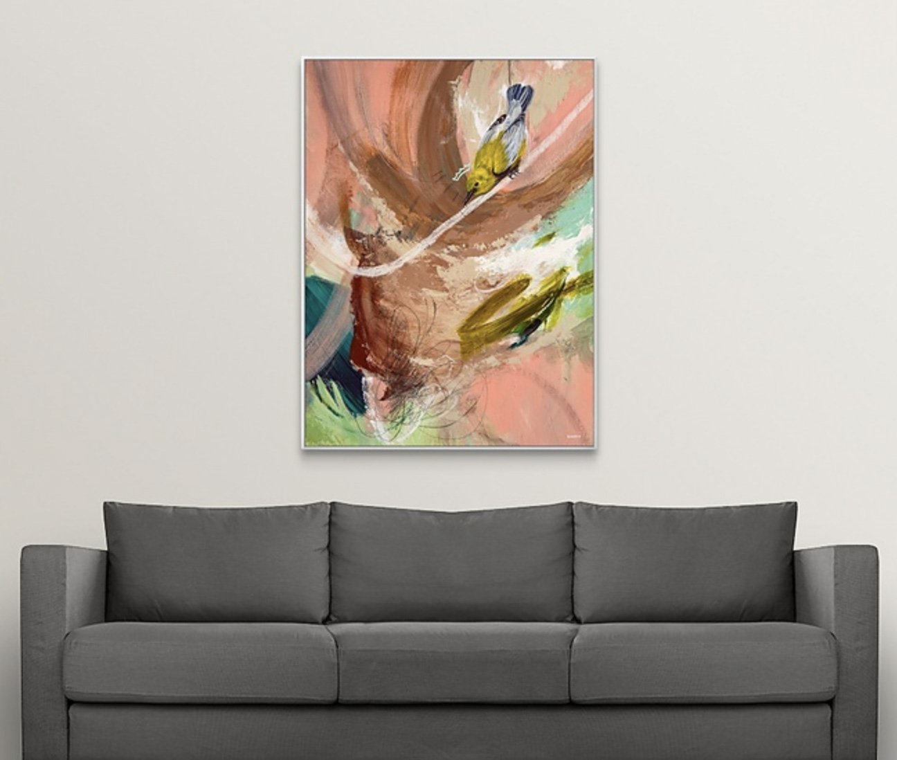 yellow warbler on a boho abstract fine art print by Megan Carty