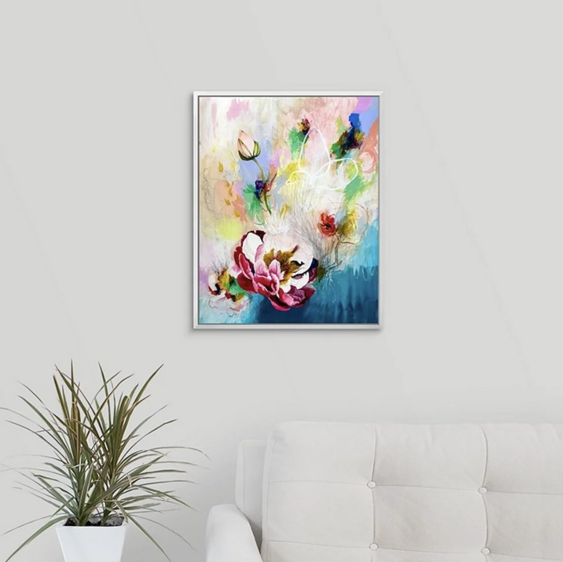 contemporary abstract floral painting with a peony by Megan Carty