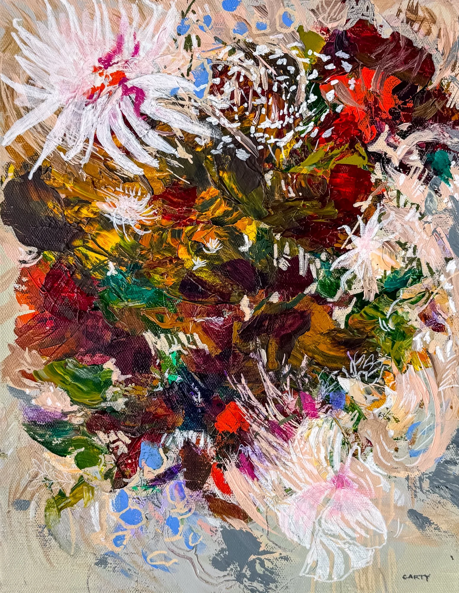 The Chaos of Motherhood, 11x14 framed abstract floral painting