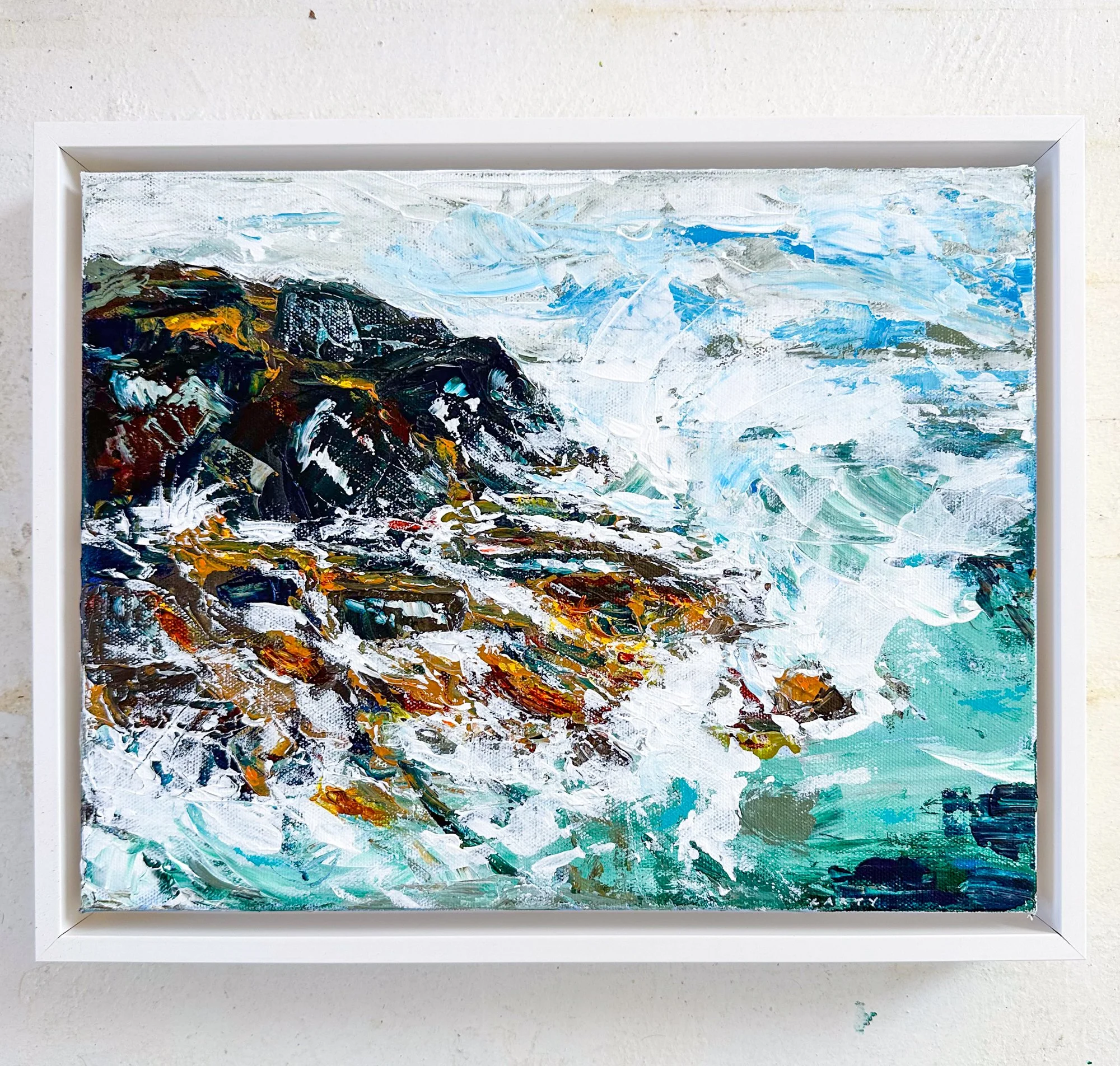 abstract seascape painting done in palette knife by Megan Carty
