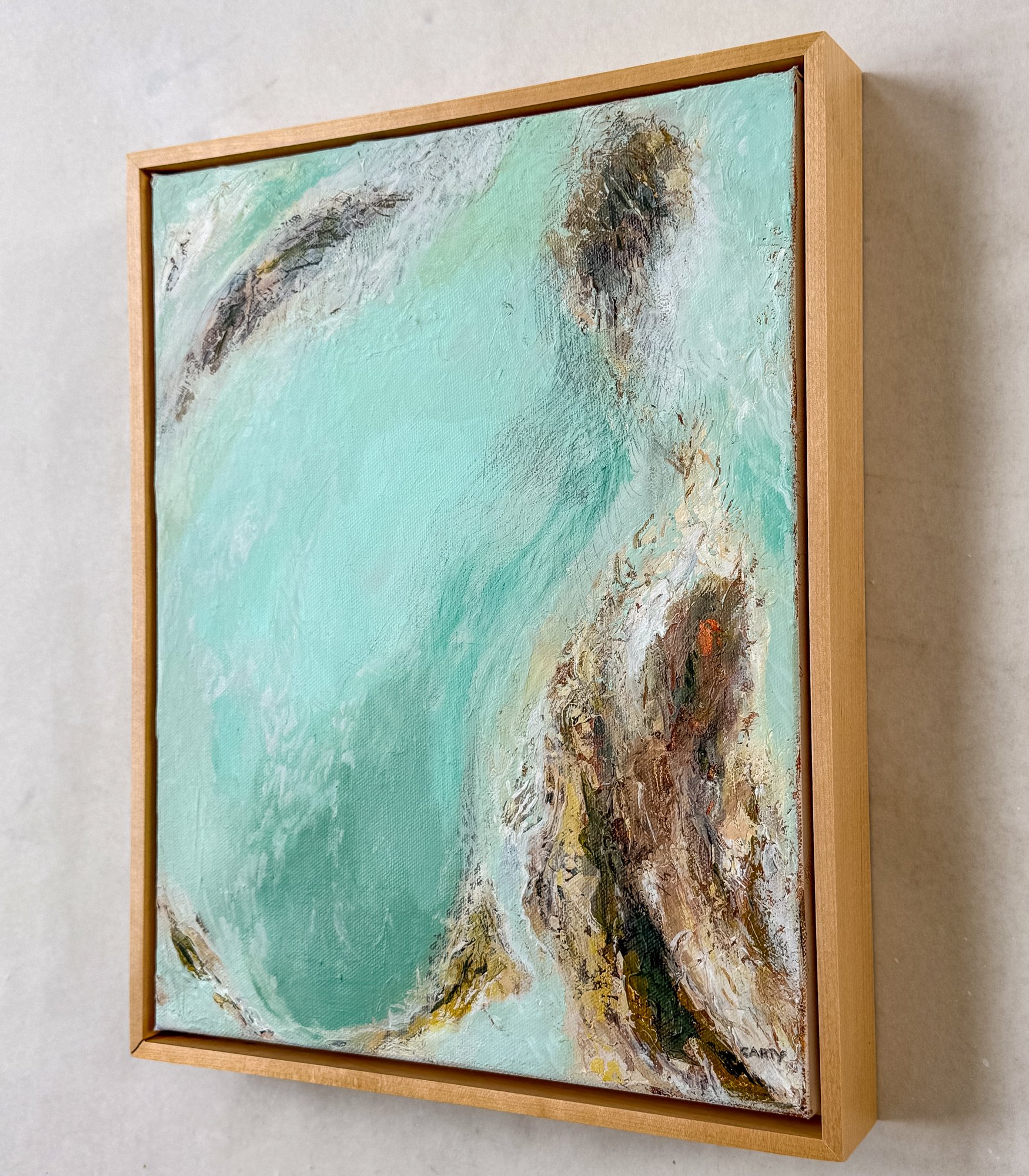 soothing Abstract coastal painting in blue green colors by Megan Carty
