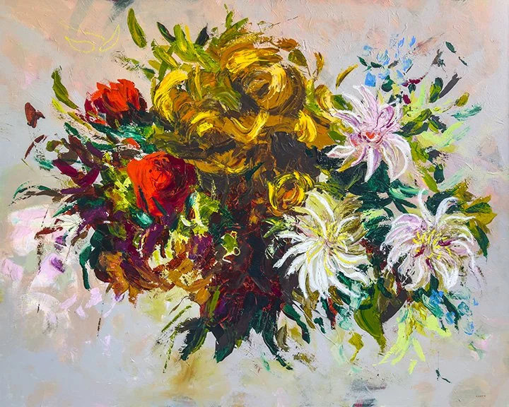 Whisked to France, 48x60, abstract floral painting