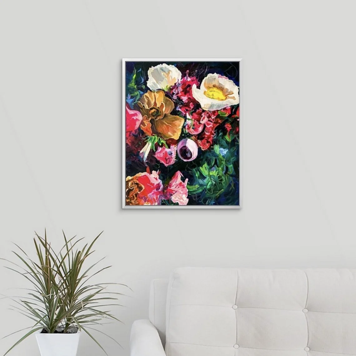 moody abstract floral painting fine art print in blues and pinks by Megan Carty