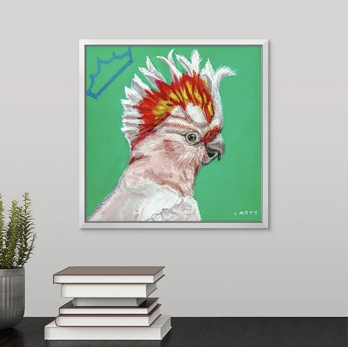 preppy chic cockatoo bird  fine art print in palm beach style by Megan Carty