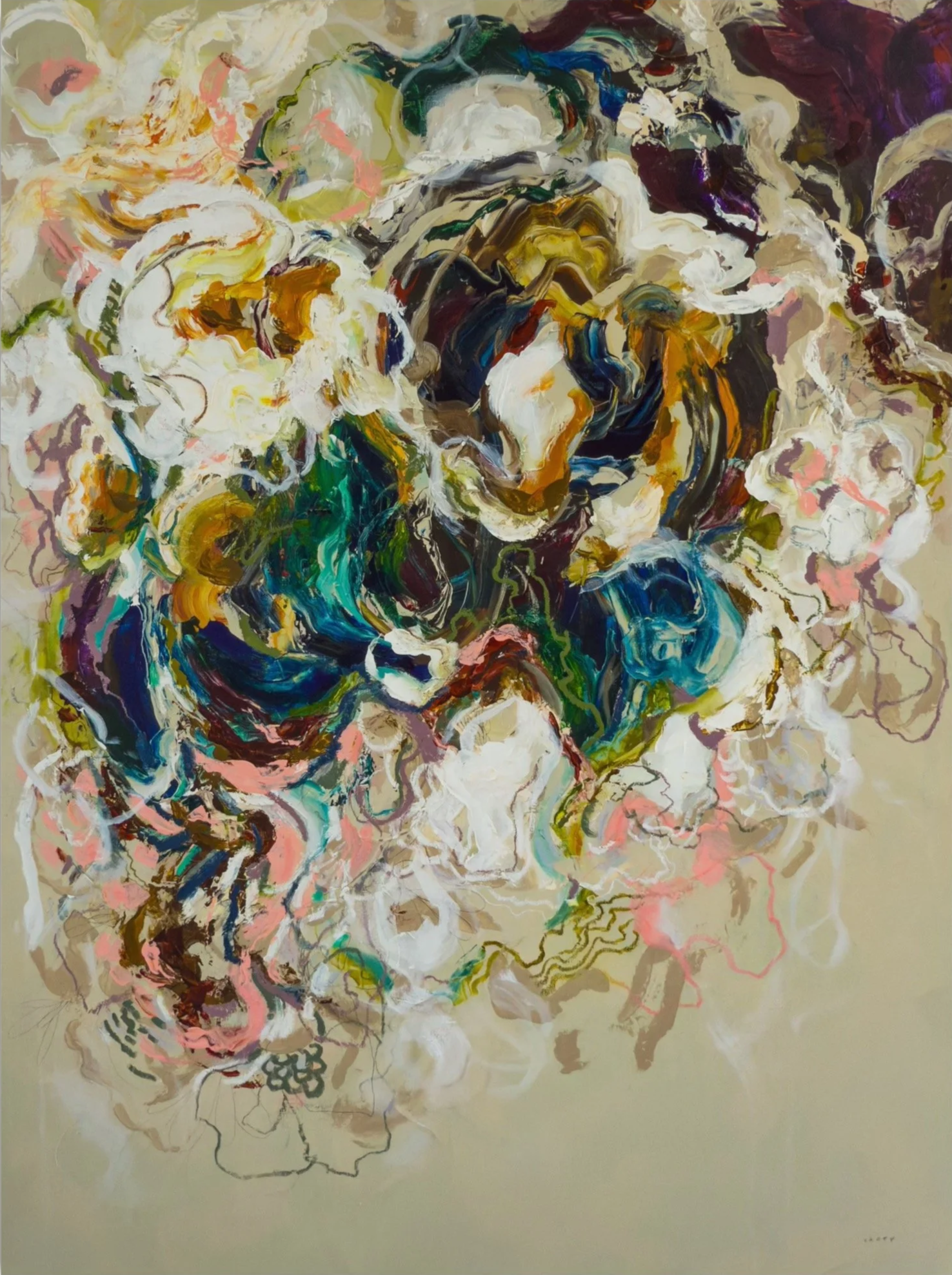 Dancing Tide, 36x48, abstract floral painting