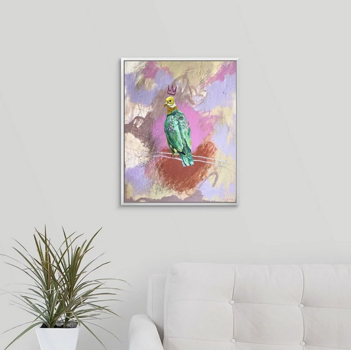 brightly colored bird art, yellow spotted fruit dove fine art print by Megan Carty