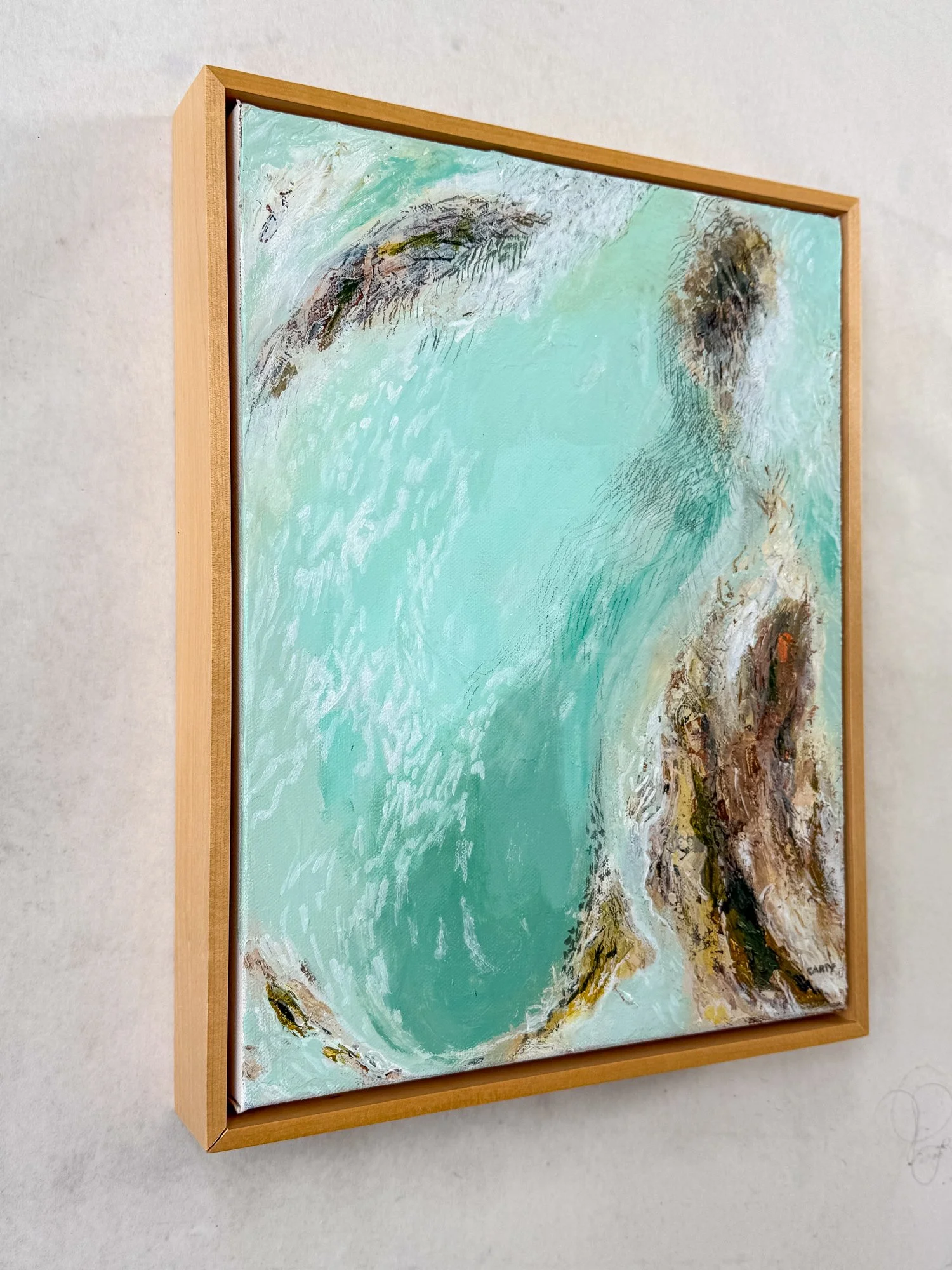 soothing Abstract coastal painting in blue green colors by Megan Carty