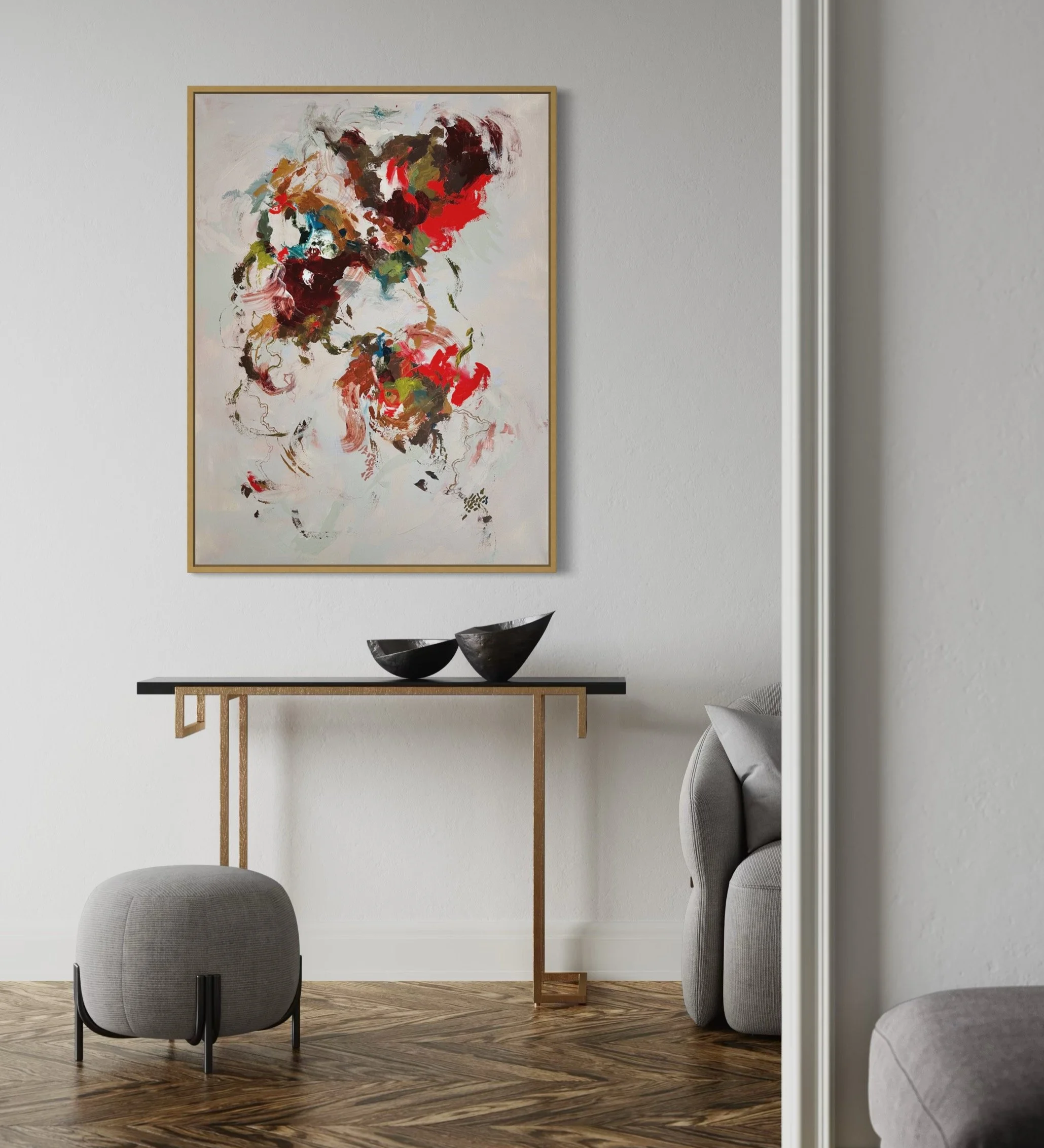 Abstract floral painting in modern earthy floral colors for neutral decor