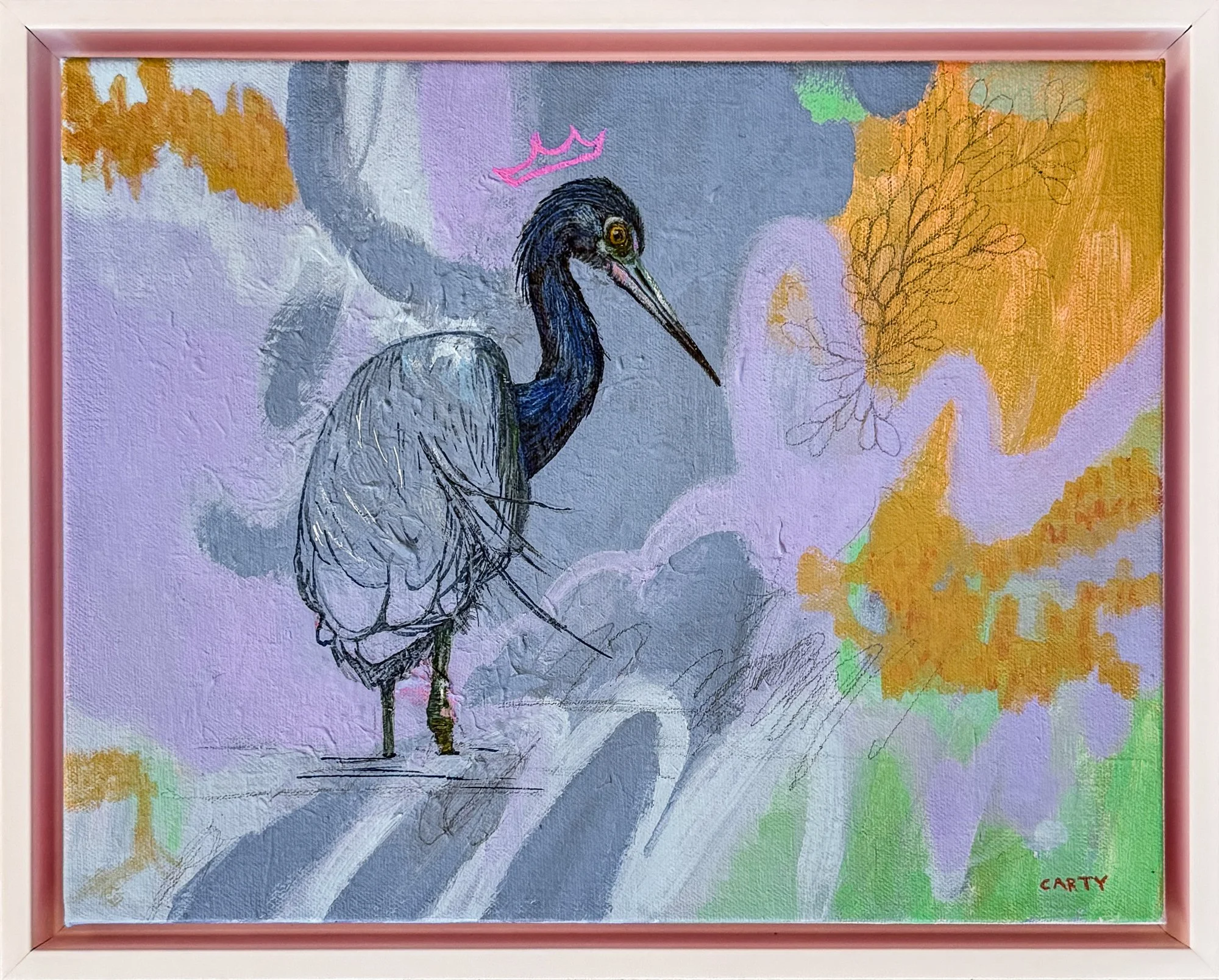 black heron bird wearing a crown by Megan Carty