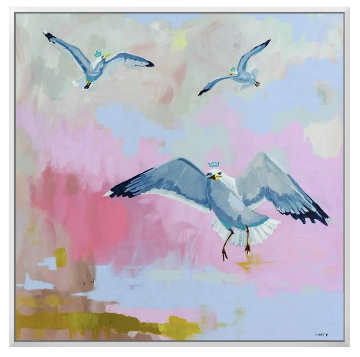 coastal art, framed canvas art print with seagulls by Megan Carty