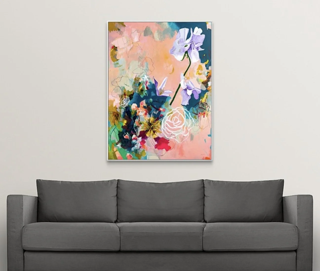 contemporary abstract floral painting, framed art print of an iris