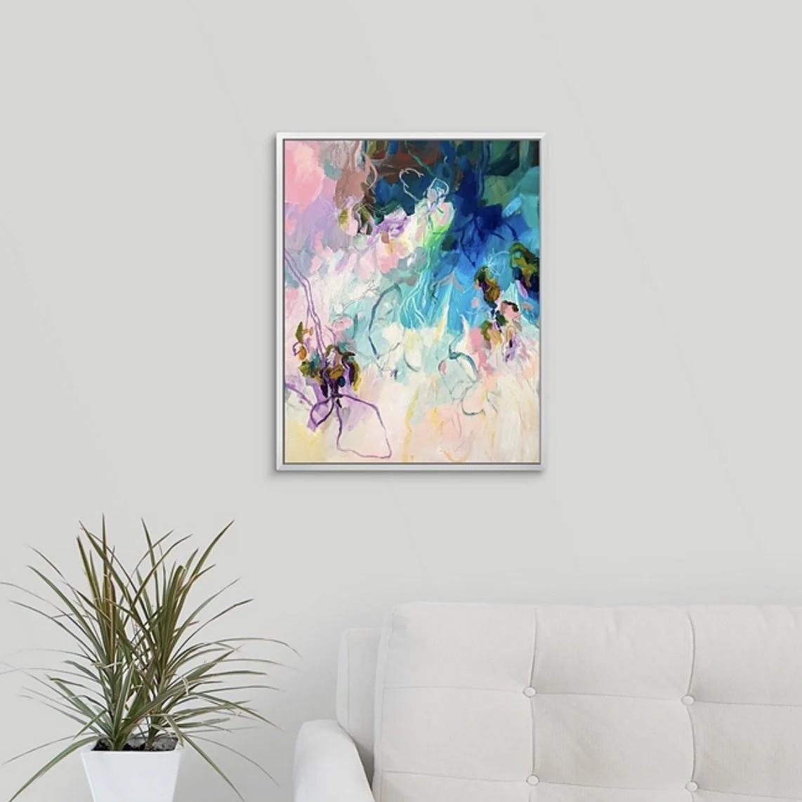 abstract floral painting fine art print in purples, pinks and blues by Megan Carty