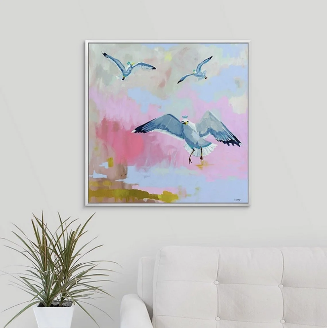 coastal art, framed canvas art print with seagulls by Megan Carty