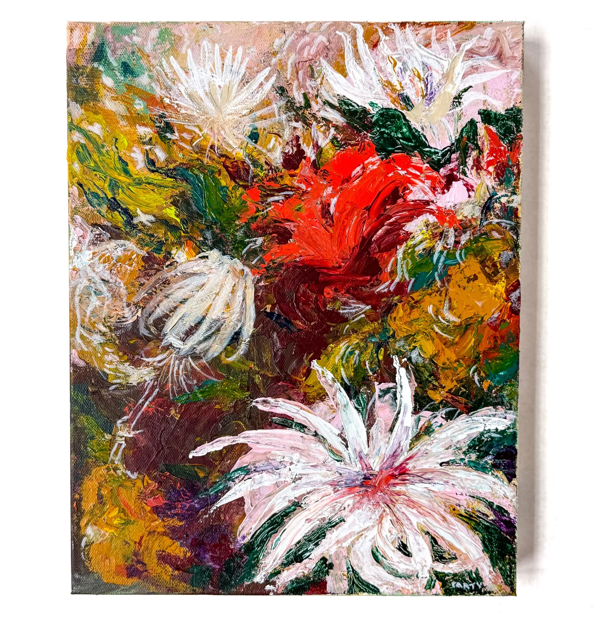 vibrant textured abstract floral painting by Megan Carty