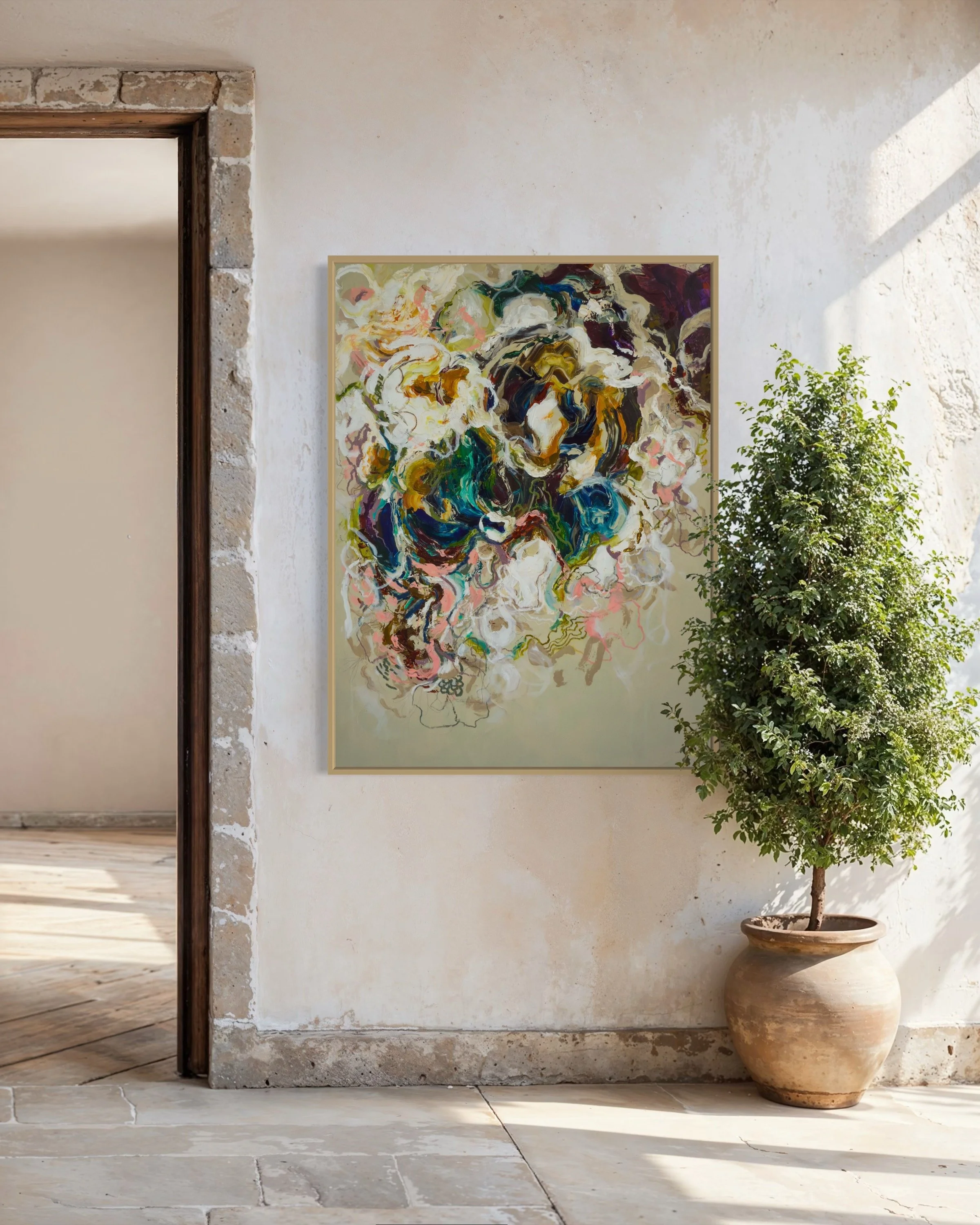 earthy abstract floral painting by Megan Carty