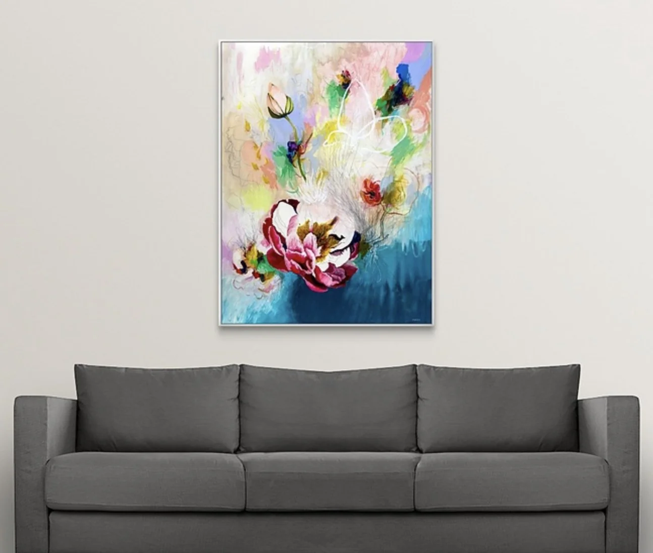contemporary abstract floral painting with a peony by Megan Carty