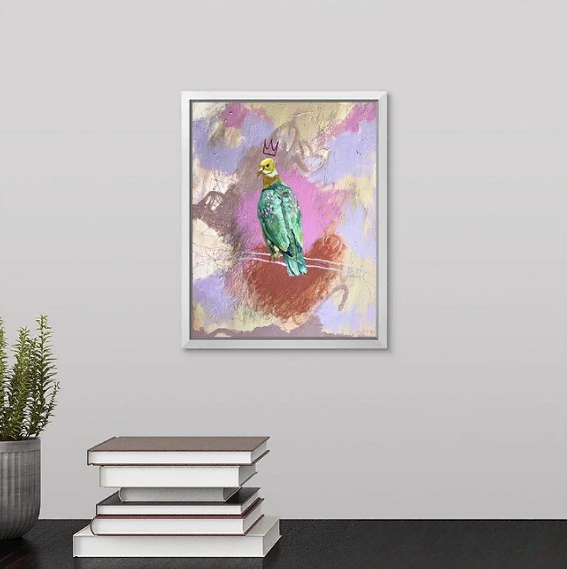 brightly colored bird art, yellow spotted fruit dove fine art print by Megan Carty