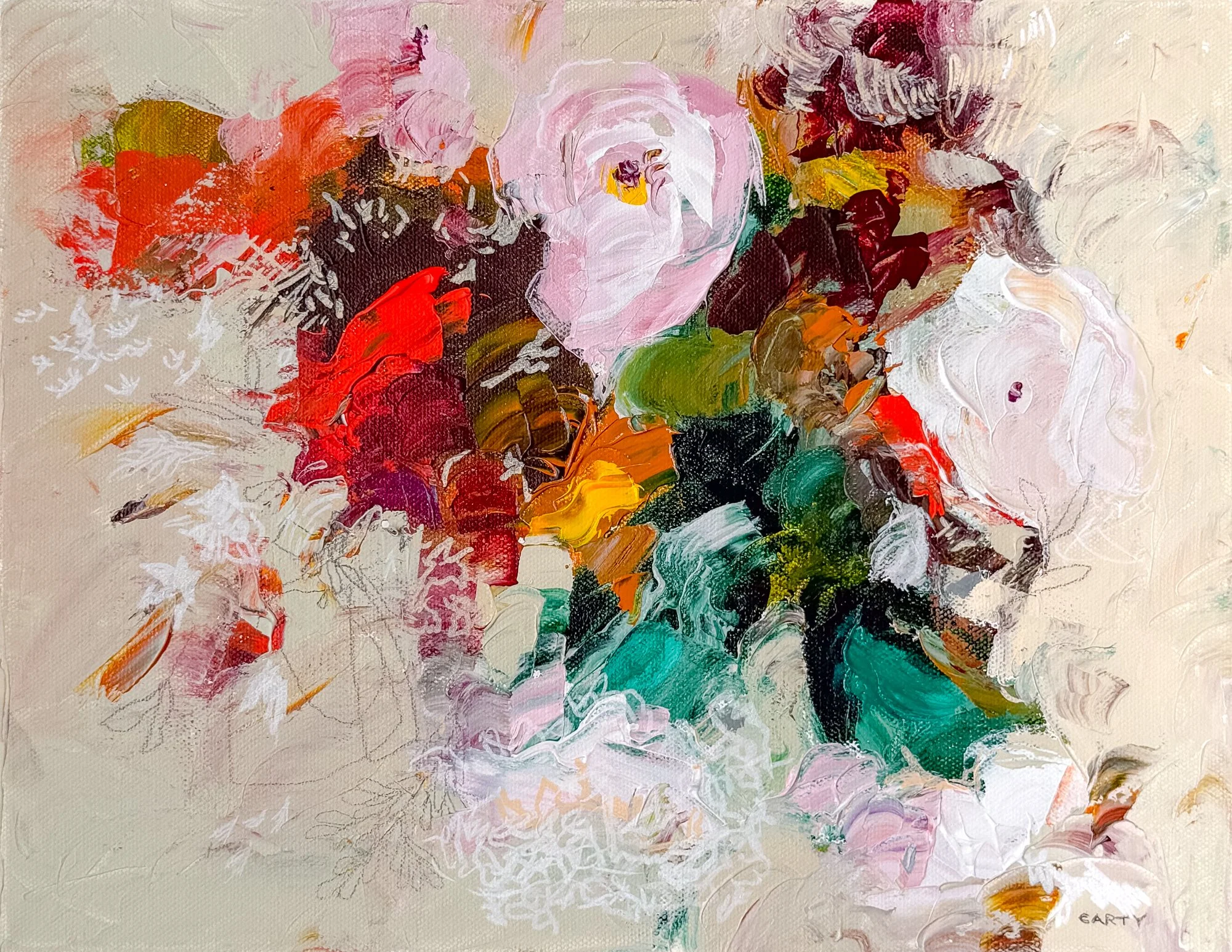 He Kissed Up to Mom, 14x11, abstract floral painting
