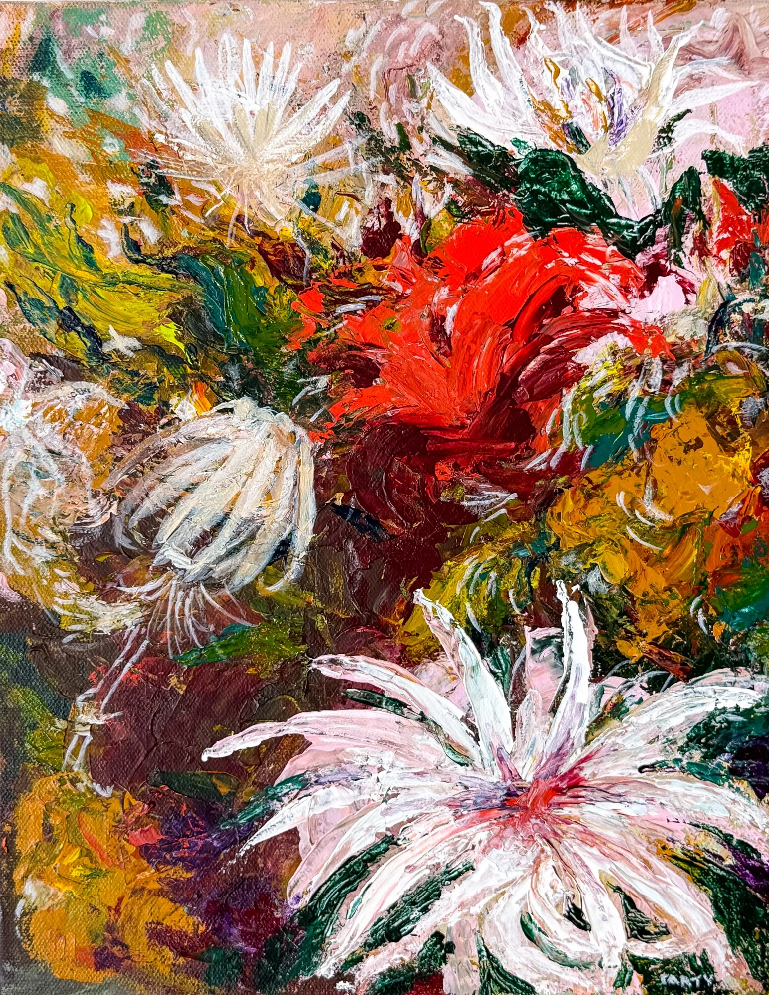 vibrant textured abstract floral painting by Megan Carty