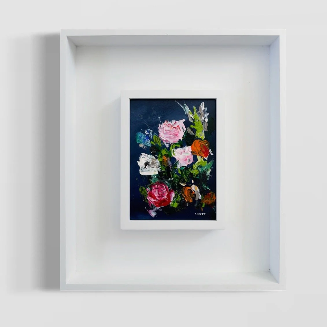 Screw Needlepoint, 5x7, moody abstract floral painting, framed