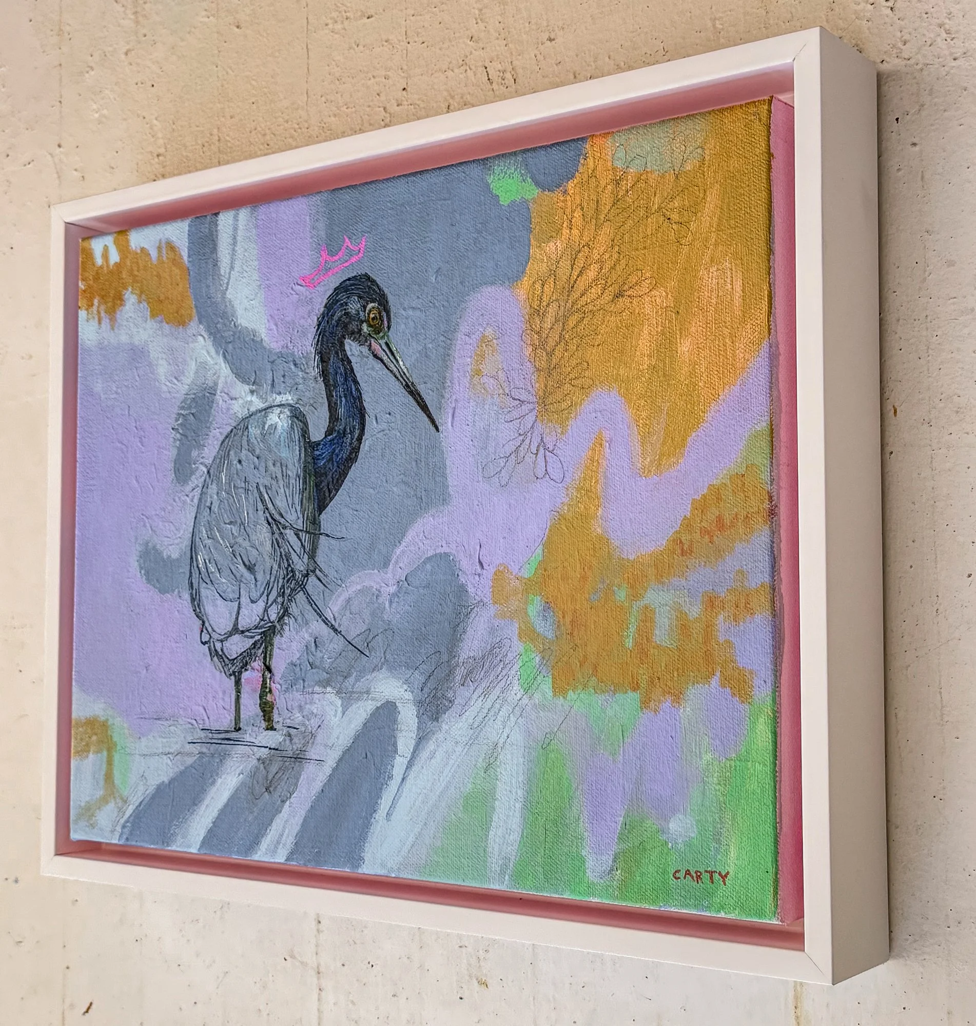 black heron bird wearing a crown by Megan Carty