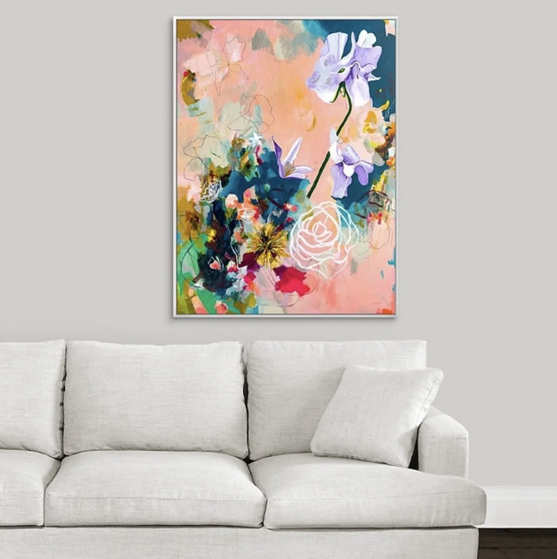 contemporary abstract floral painting, framed art print of an iris