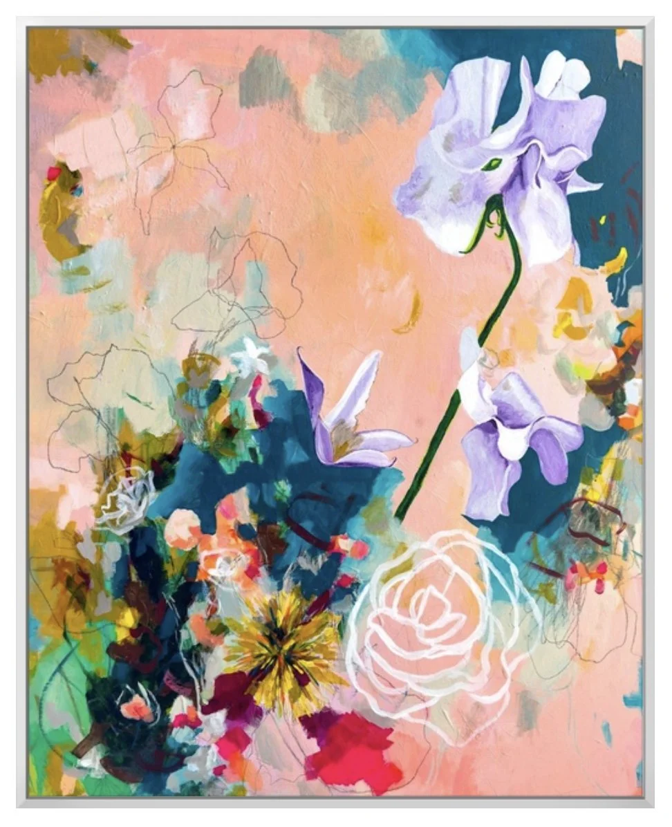 contemporary abstract floral painting, framed art print of an iris