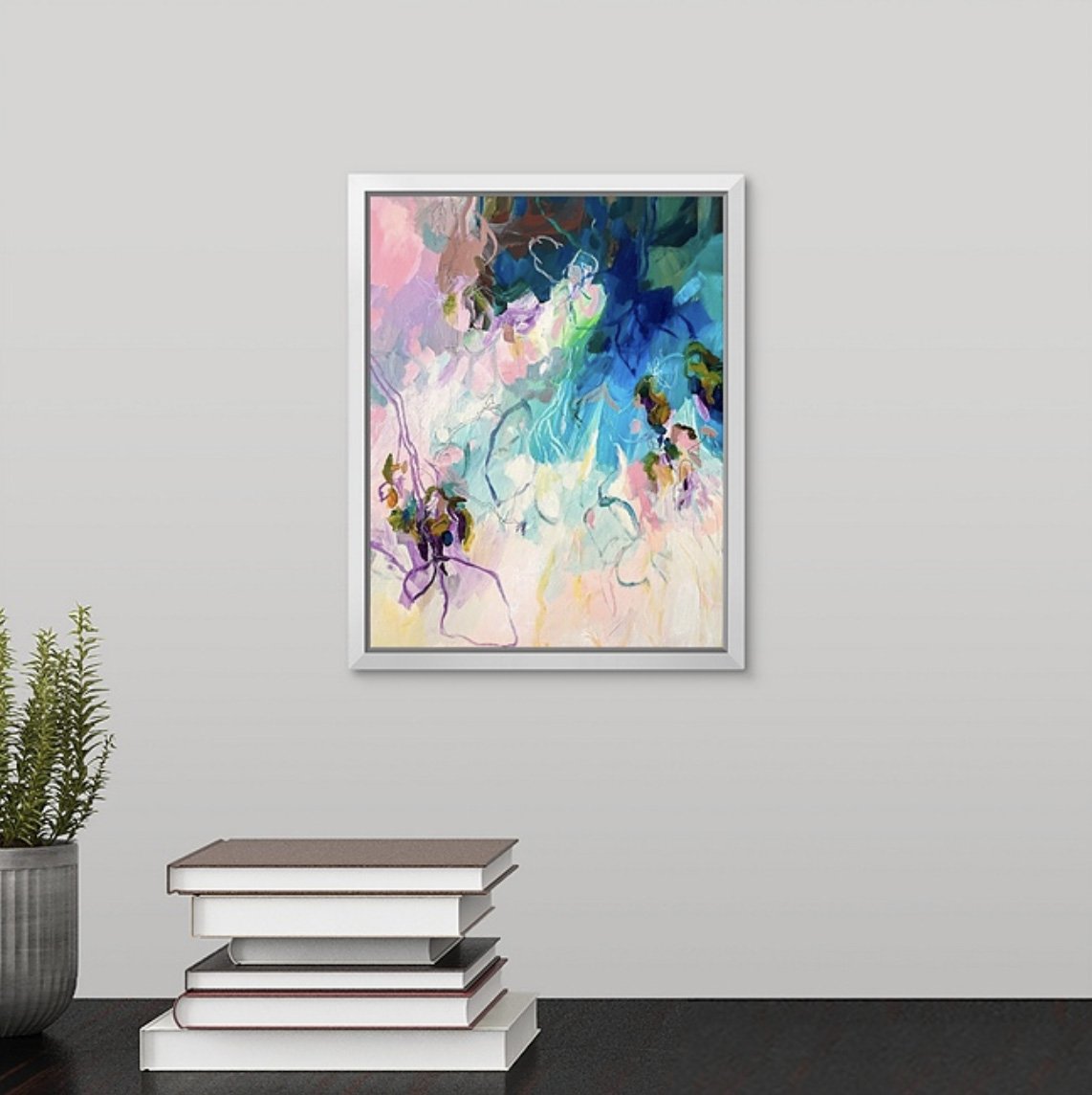 abstract floral painting fine art print in purples, pinks and blues by Megan Carty