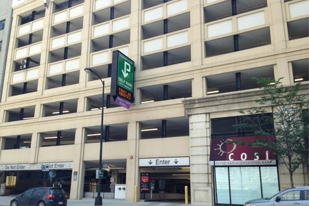 Photo of Self Park garage from Franklin entrance