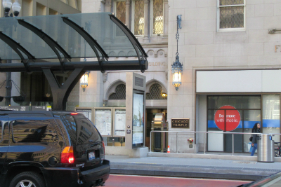 View of Chicago Temple Building entrance on Washington Street