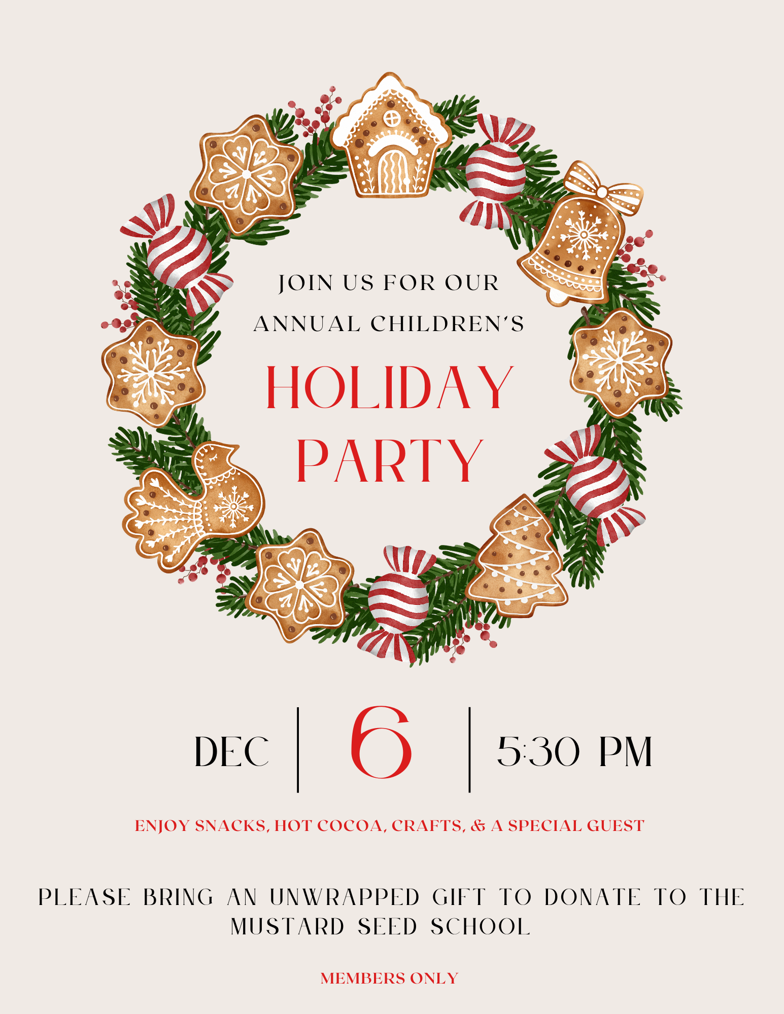 Beige Green Red Watercolor Illustation Gingerbread Wreath Christmas Party Invitation Flyer-2.png