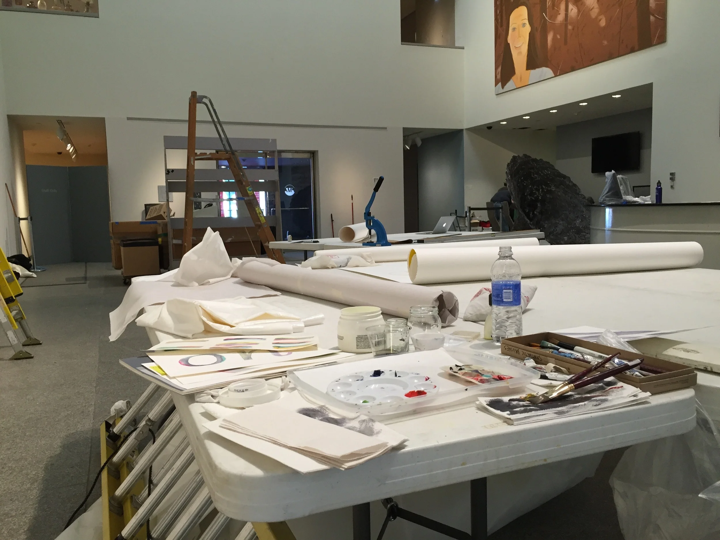 My workstation in the museum lobby