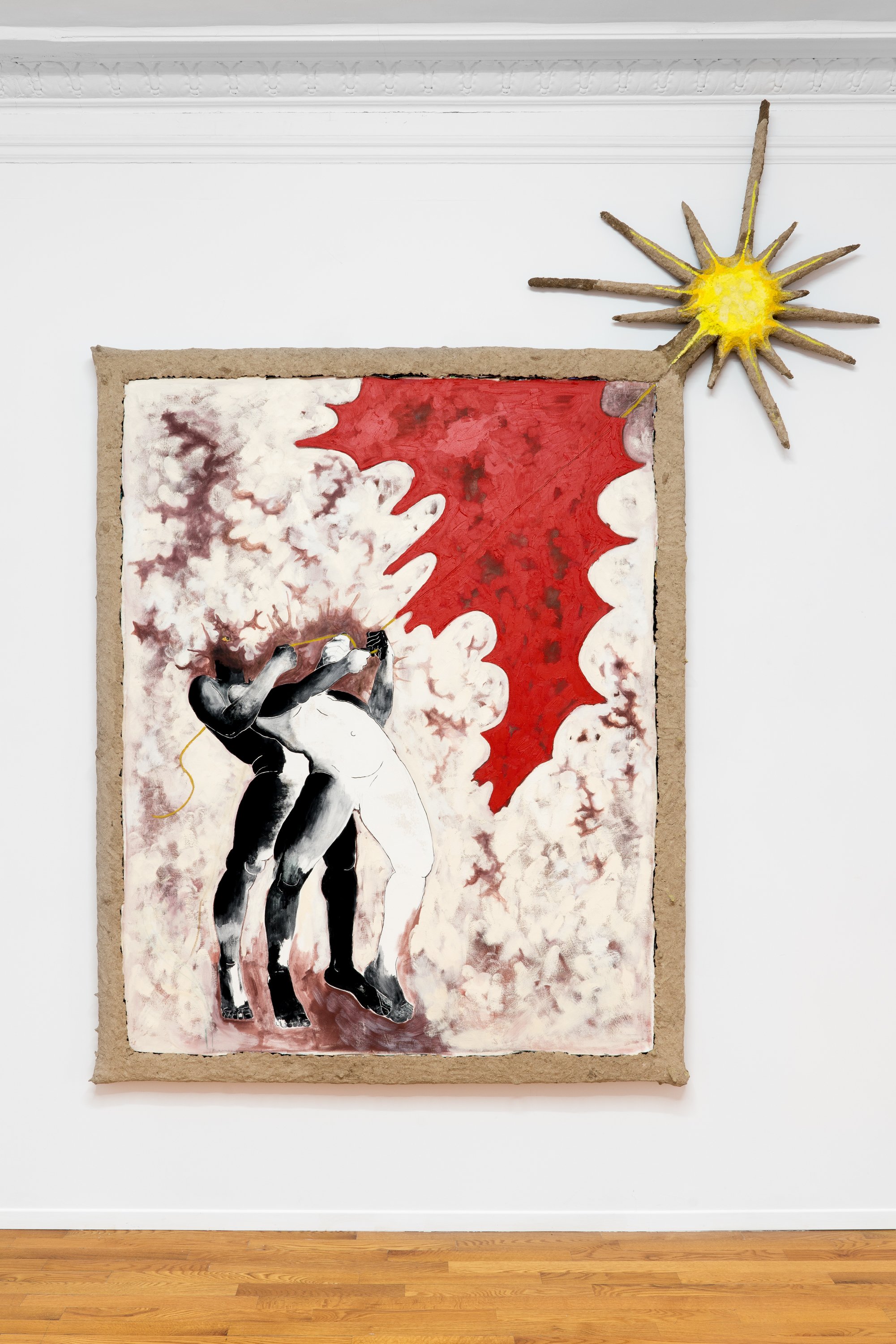 Pangee_OrekaJames_and then it appeared, looming; a crimson quarrel_2022_oil and acrylic on canvas, wood and paper mache_106×83×2inches.jpg