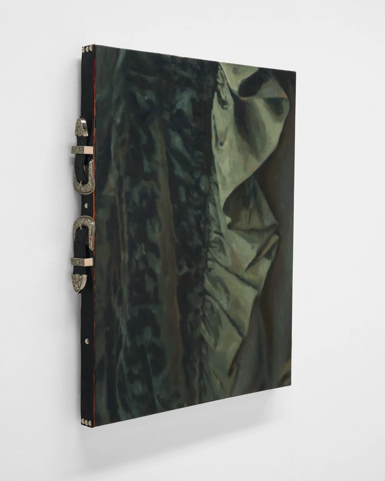 Pangee_GraceKalyta_Rustic Opulence, Sultry Encounters_2024_oil on canvas, belt, rivets_28 x 23 inches_02.jpg