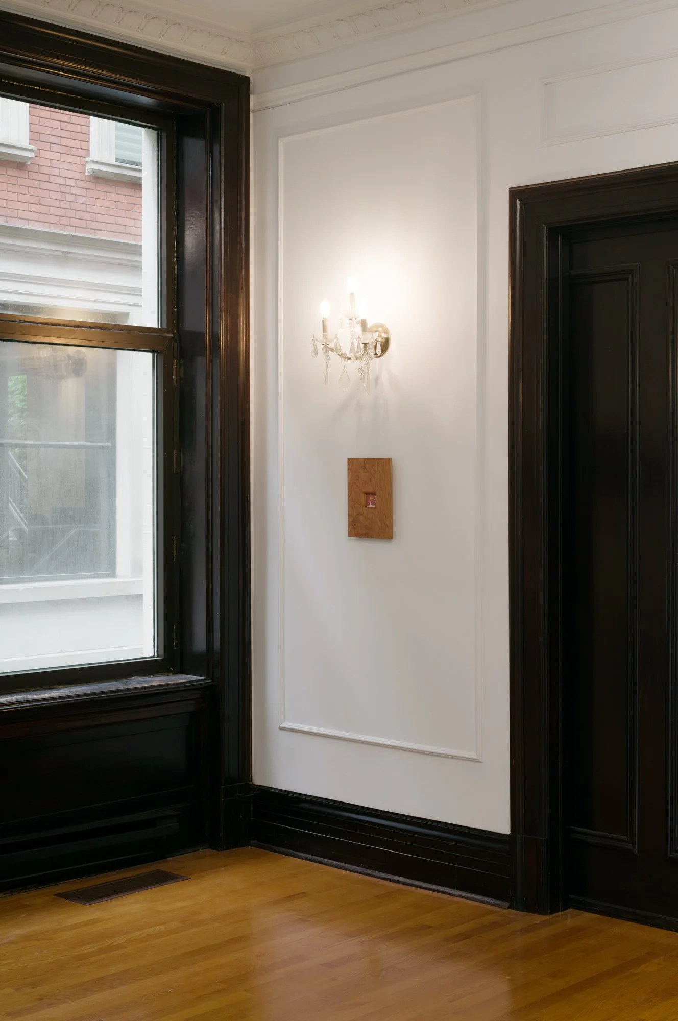 Pangée_Em Kettner_Curtain Call_2025_Glazed porcelain tile embedded in oil sealed cherry frame_12 x 9.5 inches_Install.jpg