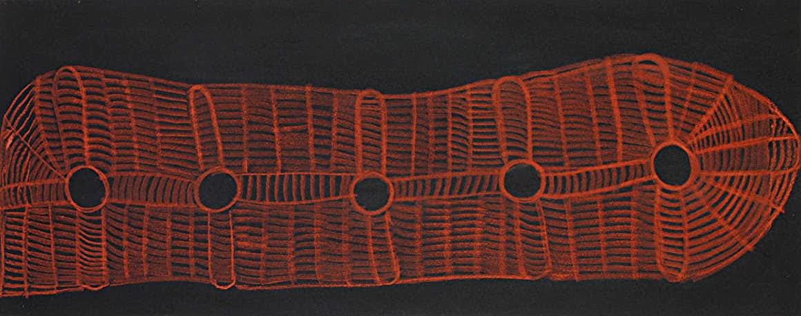 Below: Martha McDonald Napaltjarri, Warlukuritji, 2016, acrylic on linen, 122 x 46 cm