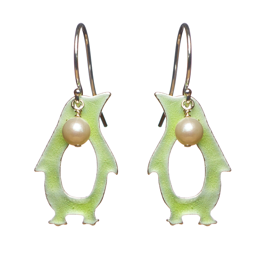 Penguin Enamel and Freshwater Pearl Drop Earrings