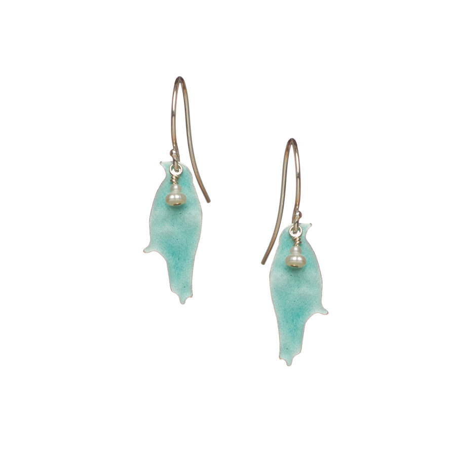 Enamel and Freshwater Pearl Raven Earrings