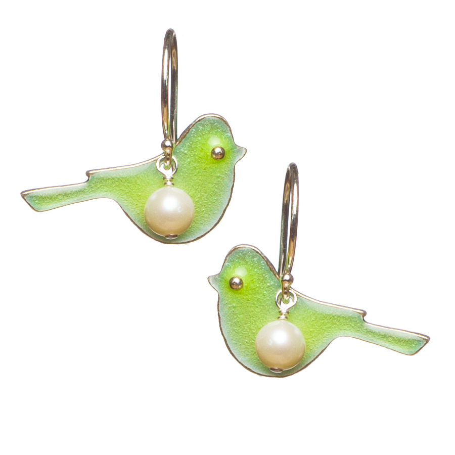 Handmade Bird and Pearl Earrings