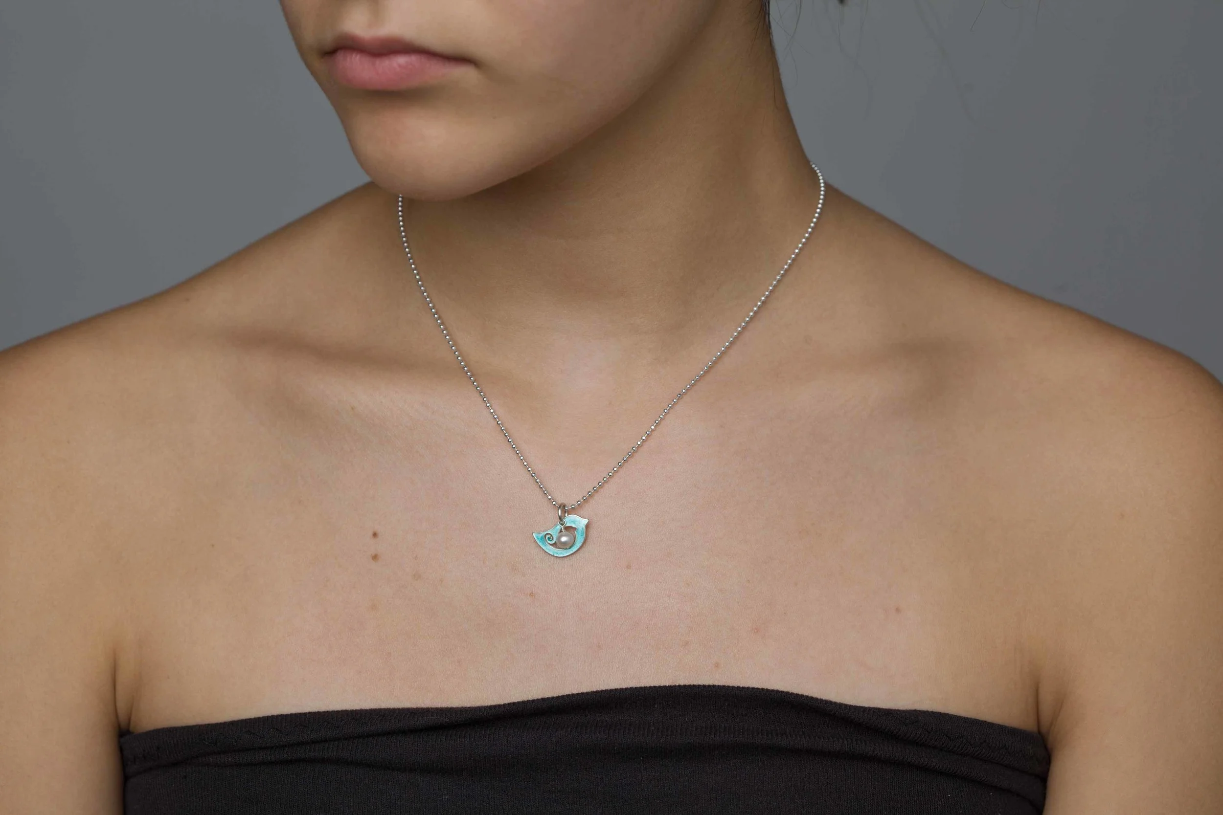 Baby Bird Enamel and Sterling Silver Necklace