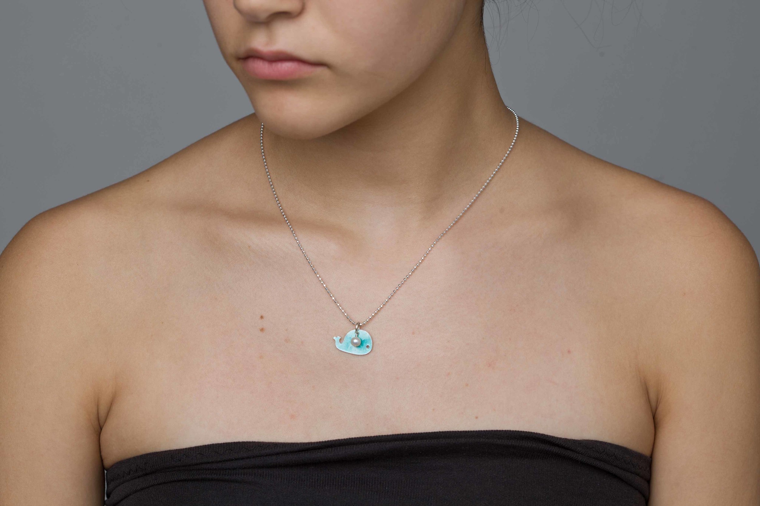 Enamel Whale and Freshwater Pearl Necklace