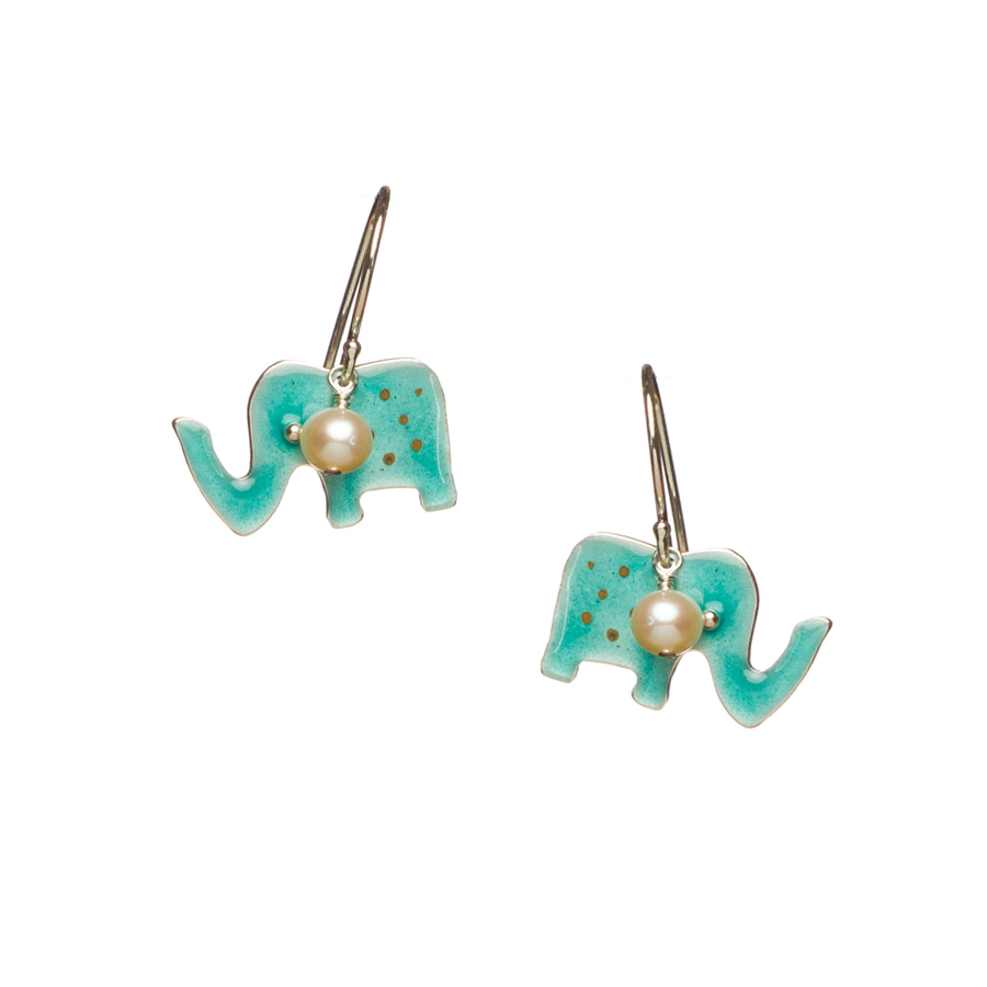 Handmade Elephant Earrings enamel and pearl